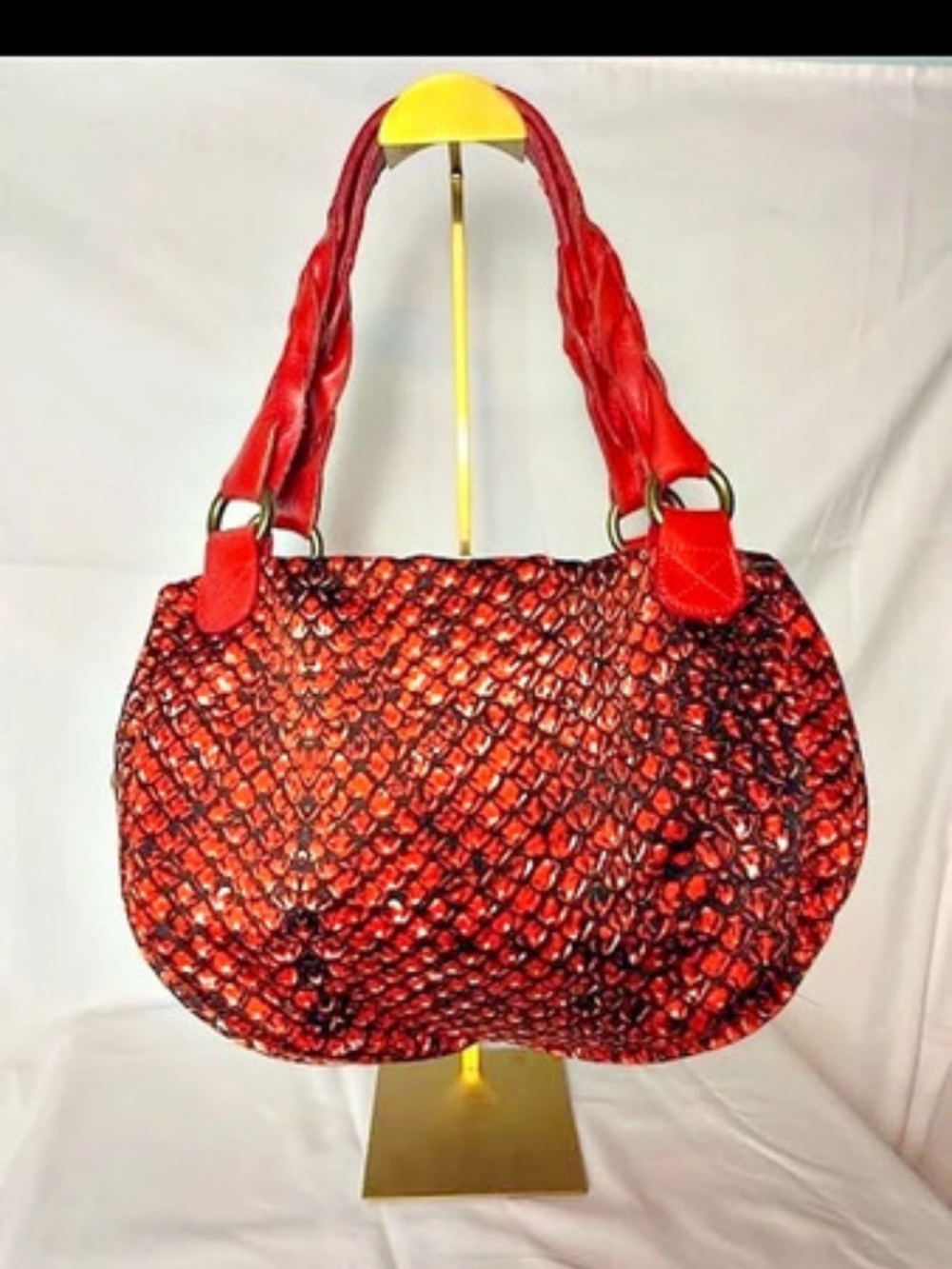Just Cavalli Silk Hobo Bag Animal Print Red Leather Y2K